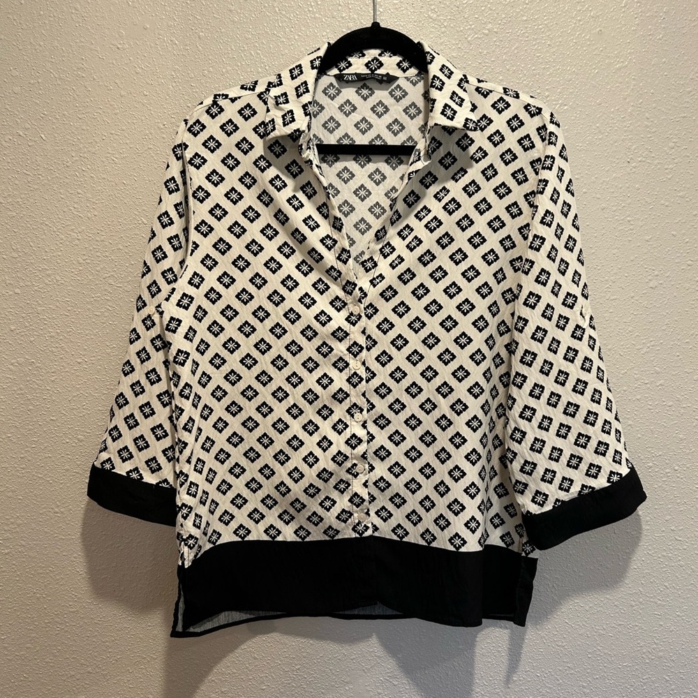 Zara Monochrome Floral Print Tunic Shirt